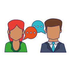 Business coworkers talking blue lines