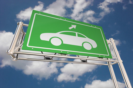 Car Automobile Freeway Exit Ramp Sign 3d Illustration