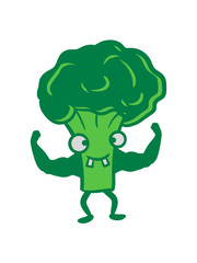 brokkoli bodybuilder stark muskeln gesund vitamine gemüse essen ernähren lecker hunger kochen blumenkohl comic cartoon lustig fitness training trainieren clipart design