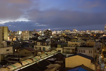 Nightfall over the urban sprawl of Tsurumi, Osaka.