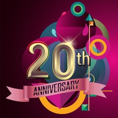 20th Anniversary, Party poster, banner and invitation - background geometric glowing element. Vector Illustration