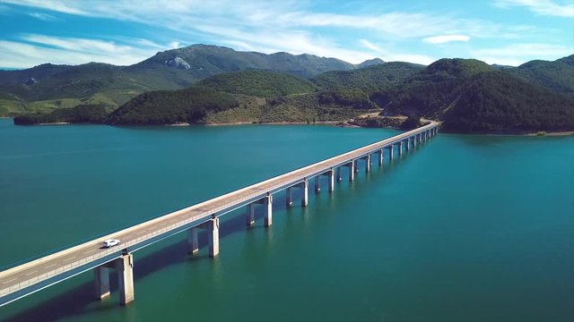 Beautiful landscape with a bridge  in the Ria&ntilde;o reservoir. Le&oacute;n (Spain).