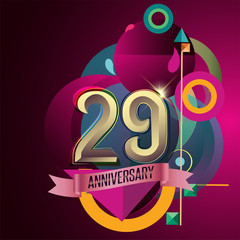 29th Anniversary, Party poster, banner and invitation - background geometric glowing element. Vector Illustration