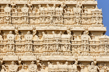 Fragment of the tower of Shri Padmanabhaswamy temple, Trivandrum, Kerala, India