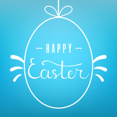 Template of Hanging Egg Form with Lettering Happy Easter on blue background. For Easter Banner, Poster, Flyer, Brochure, Postcard. Vector illustration for Your Design, Web.