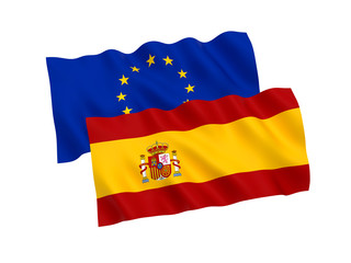 Flags of Spain and European Union on a white background