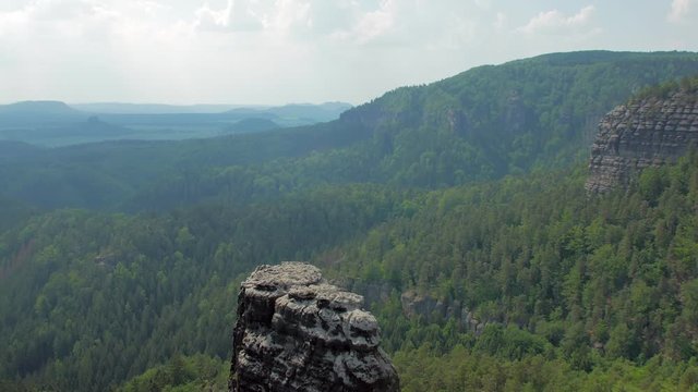 basalt rocks in national park reserve Bohemian Switzerland in Czech in sunny weather
