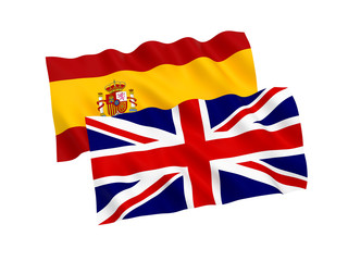 Flags of Spain and Great Britain on a white background