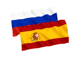 Flags of Russia and Spain on a white background