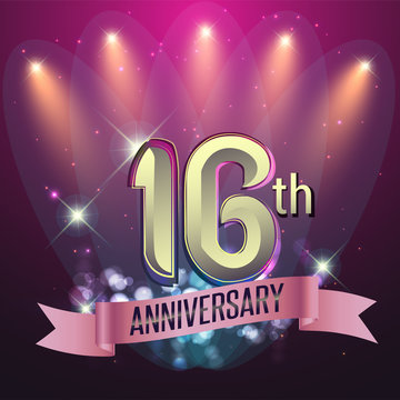 16th Anniversary, Party poster, banner and invitation - background glowing element. Vector Illustration