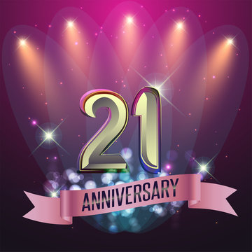 21st Anniversary, Party poster, banner and invitation - background glowing element. Vector Illustration