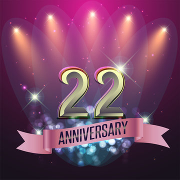 22nd Anniversary, Party poster, banner and invitation - background glowing element. Vector Illustration