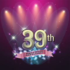 39th Anniversary, Party poster, banner and invitation - background glowing element. Vector Illustration
