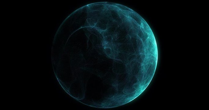 Abstract particle sphere, science background.Virtual flow big binary data visualization. Digital technology planet structure, Glows and particles. 3D render
