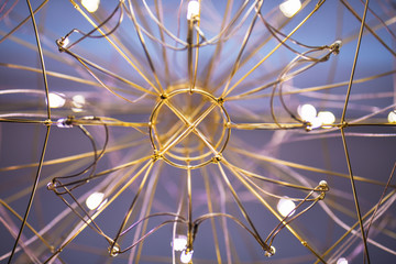 View of the chandelier from below, the chandelier in the form of a web close-up. Horizontal photography