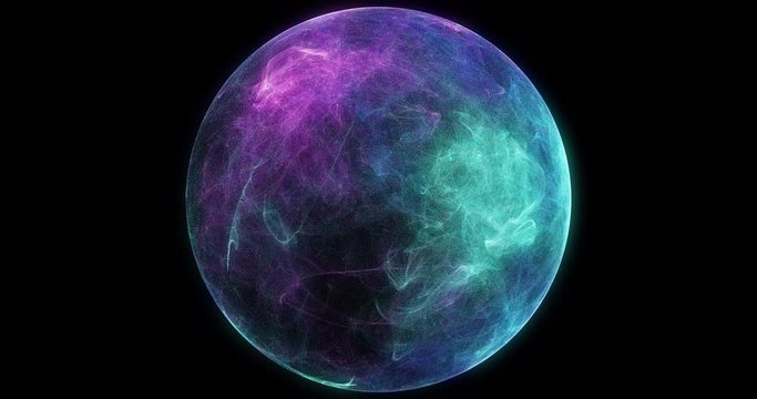Abstract particle sphere, science background.Virtual flow big binary data visualization. Digital technology planet structure, Glows and particles. 3D render