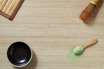 Powdered green tea with bamboo whisk
