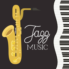 jazz day poster with piano keyboard and saxophone