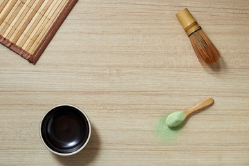 Powdered green tea with bamboo whisk