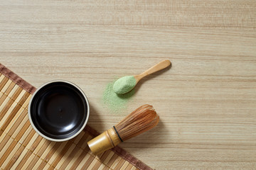 Powdered green tea with bamboo whisk