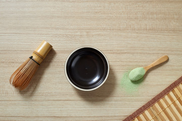 Powdered green tea with bamboo whisk