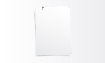Blank paper realistic mockup with paperclip 