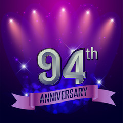 94th Anniversary, Party poster, banner and invitation - background glowing element. Vector Illustration