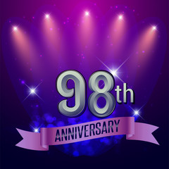 98th Anniversary, Party poster, banner and invitation - background glowing element. Vector Illustration