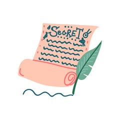 Secret Paper Scroll, Magic Object, Witchcraft Attribute Vector Illustration