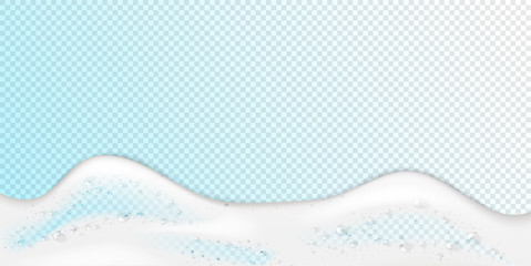 Foam effect isolated on transparent background. Soap, gel or shampoo bubbles overlay texture. Vector shaving, mousse foam top view pattern for your advertising design.