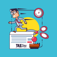 tax day with businessman and set icons