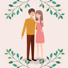 lovers couple with leafs crown characters