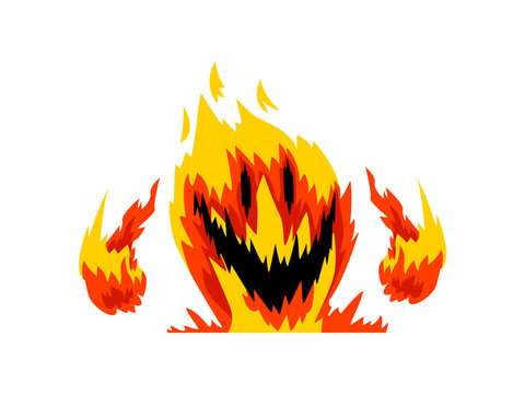 Fire Monster, Fantasy Mystic Creature Cartoon Character Vector Illustration