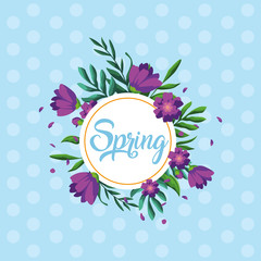 hello spring card with beautiful flowers in frame circular