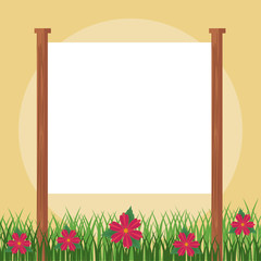 Blank sign in floral garden