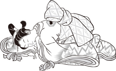 浮世絵　女性　その22　白黒	