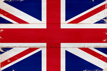 Flaga Wielkiej Brytanii namalowana na desce - obrazy, fototapety, plakaty