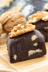 Chocolate fudge and walnuts.