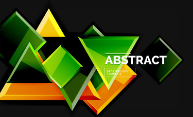 Glossy mosaic style geometric shapes - squares and triangles on black