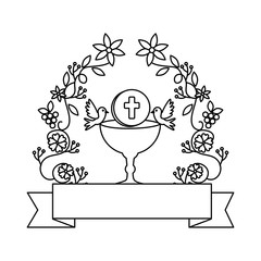 first communion in chalice with floral crown