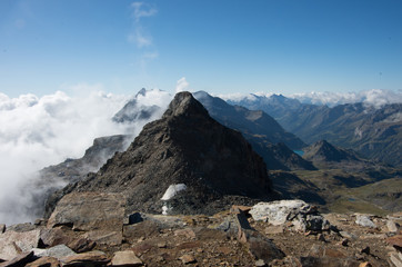 Panorama of Monte Rosa massif near Punto Indren. Alagna Valsesia area, Italy