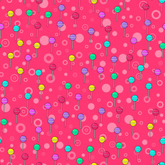 Colorful lollipop seamless pattern on white background. Paper print design. Abstract retro vector illustration. Trendy textile, fabric, wrapping. Modern space decoration.