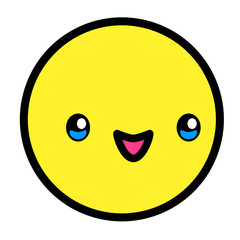 Flat kawaii emoji face. Cute funny cartoon character. Simple line art expressions web icon. Emoticon sticker. Vector graphic illustration.
