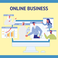 Online Business Cartoon Vector Poster with Text