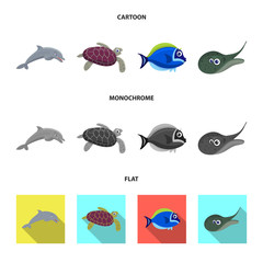 Isolated object of sea and animal logo. Set of sea and marine vector icon for stock.