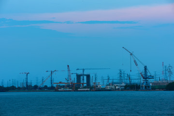 Obraz premium Electricity Authority Station, Bangpakong Power Plant Station, energy concept, evening sky