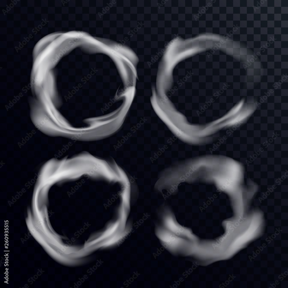 Poster vector round smoke ring. abstract realistic circle smoke texture. template transparent cloud swirl s
