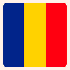 Romania square flag button, social media communication sign, business icon.