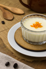 Panna cotta on wood table