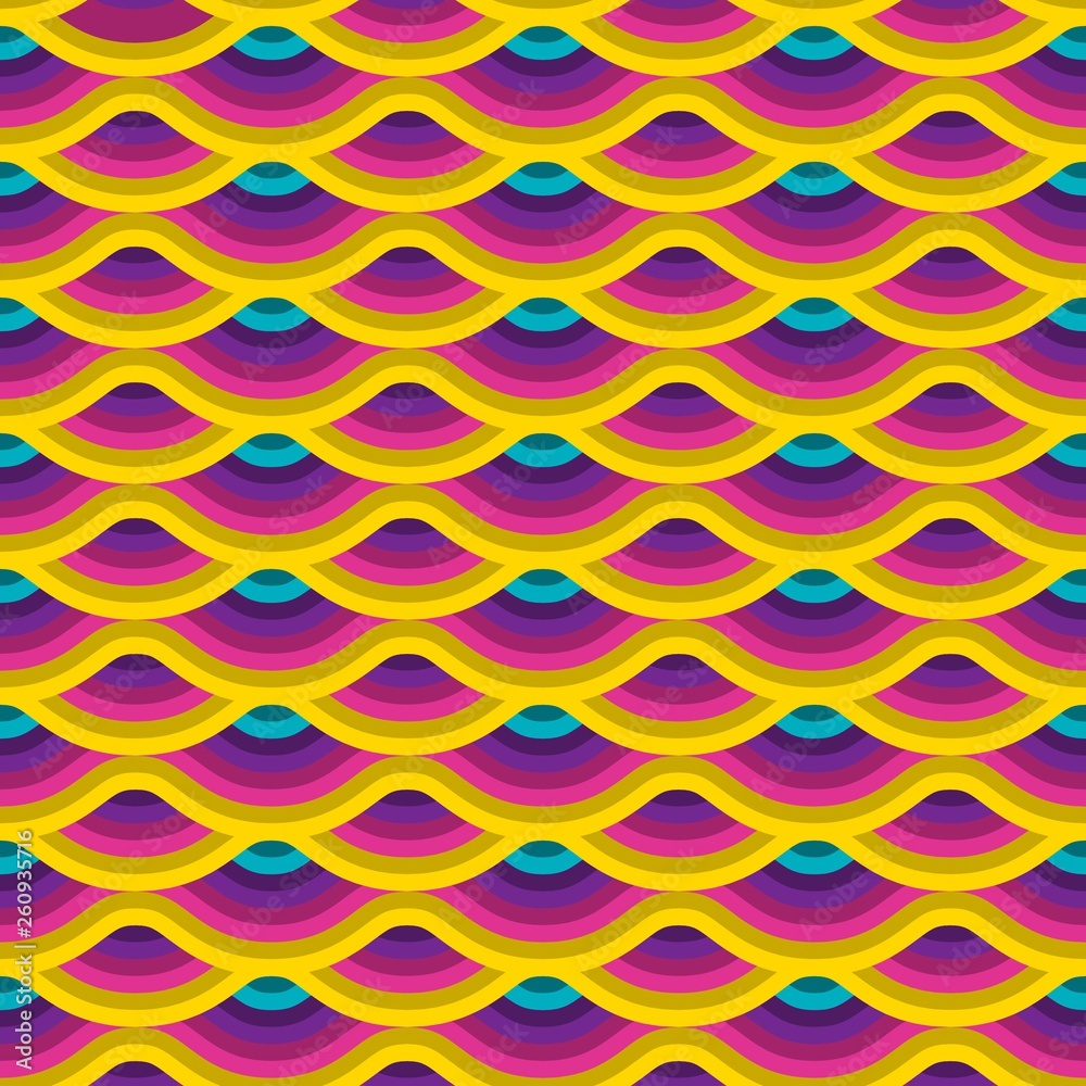 Poster bright seamless pattern with colorful waves. vector illustration for wrapping paper, party banners a